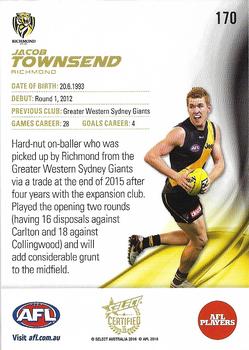 2016 Select AFL Certified #170 Jacob Townsend Back